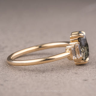 .97 Carat Salt and Pepper Hexagon Diamond Engagement Ring, Betty Setting, 14k Yellow Gold