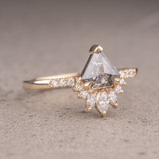 1.09 Carat Salt and Pepper Shield Diamond Engagement Ring, Cleo Setting, 14K Yellow Gold