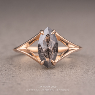 .74 Carat Black Salt and Pepper Marquise Diamond Engagement Ring, Split Shank Jane Setting