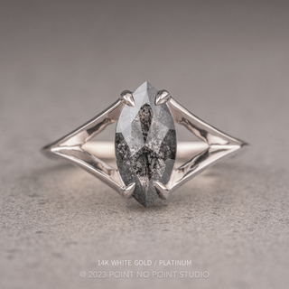 .74 Carat Black Salt and Pepper Marquise Diamond Engagement Ring, Split Shank Jane Setting