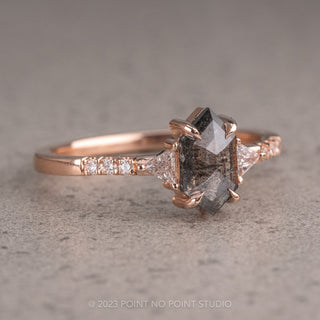 1.42 Carat Black Speckled Hexagon Diamond Engagement Ring, Eliza Setting, 14K Rose Gold