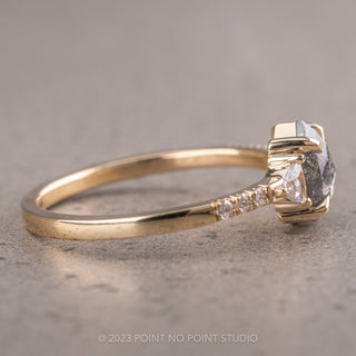 .86 Carat Salt and Pepper Hexagon Diamond Engagement Ring, Eliza Setting, 14K Yellow Gold