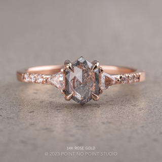 .84 Carat Salt and Pepper Hexagon Diamond Engagement Ring, Eliza Setting