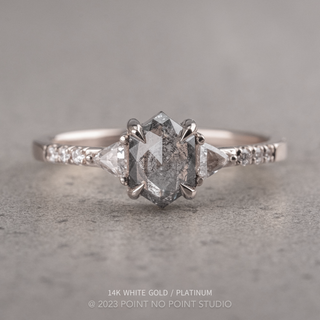 .84 Carat Salt and Pepper Hexagon Diamond Engagement Ring, Eliza Setting