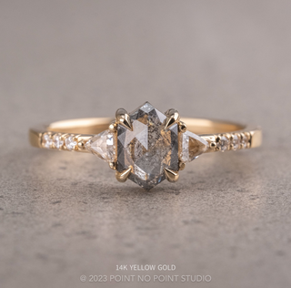 .84 Carat Salt and Pepper Hexagon Diamond Engagement Ring, Eliza Setting