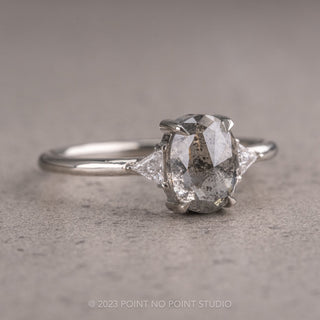 1.53 Carat Salt and Pepper Oval Diamond Engagement Ring, Zoe Setting, Platinum