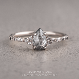 1.14 Carat Salt and Pepper Pear Diamond Engagement Ring, Ombre Quincy Setting