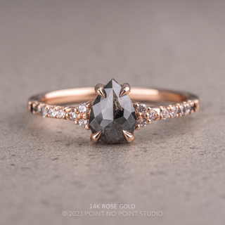 1.45 Carat Black Speckled Pear Diamond Engagement Ring, Ombre Quincy Setting