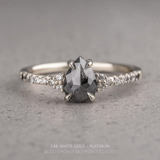 1.45 Carat Black Speckled Pear Diamond Engagement Ring, Ombre Quincy Setting
