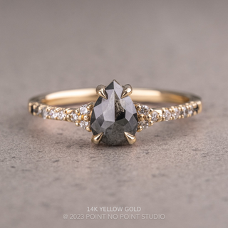 1.45 Carat Black Speckled Pear Diamond Engagement Ring, Ombre Quincy Setting