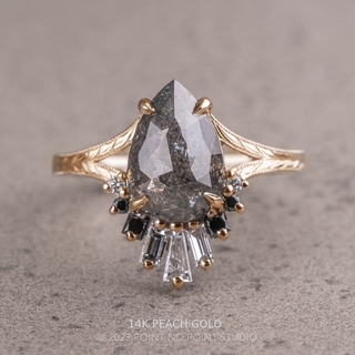 2.19 Carat Salt and Pepper Pear Diamond Engagement Ring, Ombre Wren Setting