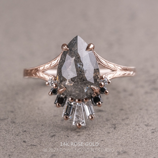 2.19 Carat Salt and Pepper Pear Diamond Engagement Ring, Ombre Wren Setting
