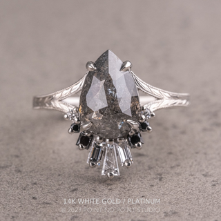 2.19 Carat Salt and Pepper Pear Diamond Engagement Ring, Ombre Wren Setting