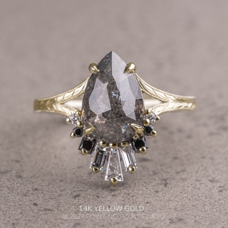 2.19 Carat Salt and Pepper Pear Diamond Engagement Ring, Ombre Wren Setting