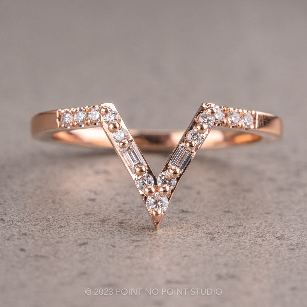 Point Al Rin Design Palomino Wedding Ring, 15 Diamond, Deep V Contour, Point No Point Studio