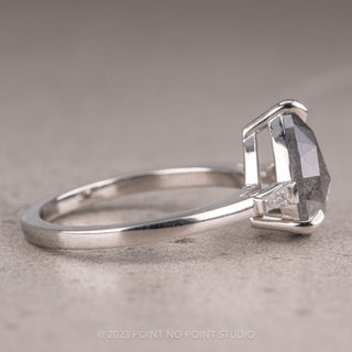 1.70 Carat Salt and Pepper Pear Diamond Engagement Ring, Zoe Setting, 14k White Gold