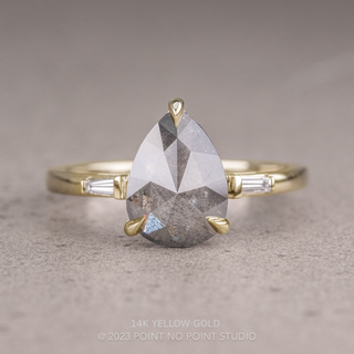 2.37 Carat Salt and Pepper Pear Diamond Engagement Ring, Zoe Setting, Point No Point Studio. Available in a variety of metal types. Eco-friendly, Recycled Metals, Conflict Free.