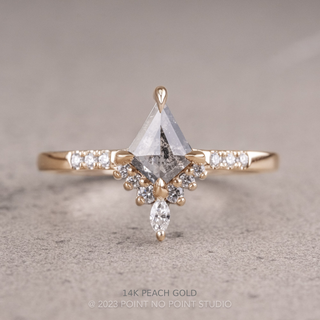 .68 Carat Salt and Pepper Kite Diamond Engagement Ring, Avaline Setting, Point No Point Studio. Available in a variety of metal types. Eco-friendly, Recycled Metals, Conflict Free.