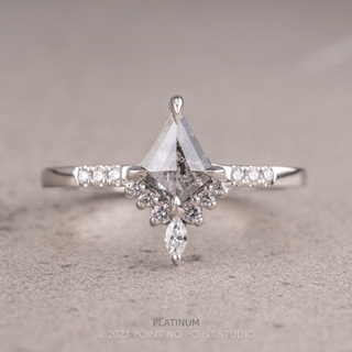 .68 Carat Salt and Pepper Kite Diamond Engagement Ring, Avaline Setting, Point No Point Studio. Available in a variety of metal types. Eco-friendly, Recycled Metals, Conflict Free.