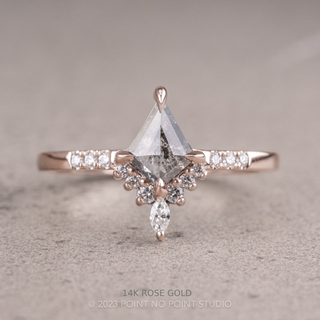 .68 Carat Salt and Pepper Kite Diamond Engagement Ring, Avaline Setting, Point No Point Studio. Available in a variety of metal types. Eco-friendly, Recycled Metals, Conflict Free.
