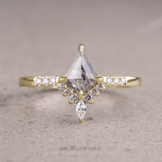 .68 Carat Salt and Pepper Kite Diamond Engagement Ring, Avaline Setting, Point No Point Studio. Available in a variety of metal types. Eco-friendly, Recycled Metals, Conflict Free.