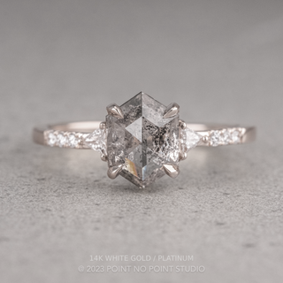 1.66 Carat Salt and Pepper Hexagon Diamond Engagement Ring, Eliza Setting