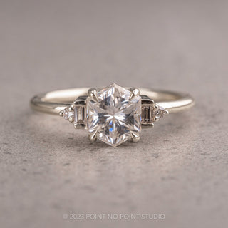 1.56 Carat Hexagon Moissanite Engagement Ring, Betty Setting, Platinum