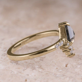 .97 Carat Black Shield Diamond Engagement Ring, Cleo Setting, 14K Yellow Gold