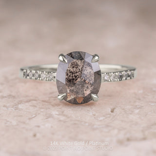 3.10 Carat Black Salt and Pepper Oval Diamond Engagement Ring, Ombre Jules Setting