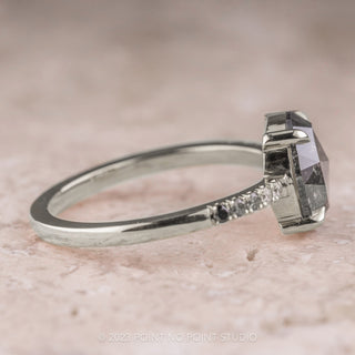 1.58 Carat Black Speckled Oval Diamond Engagement Ring, Ombre Jules Setting, Platinum