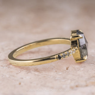 1.58 Carat Black Speckled Oval Diamond Engagement Ring, Ombre Jules Setting, 14K Yellow Gold
