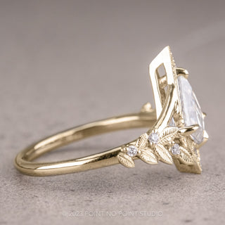 1.07 Carat Kite Moissanite Engagement Ring, Thistle Setting, 14k Yellow Gold