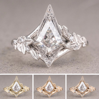 1.07 Carat Kite Moissanite Engagement Ring, Thistle Setting