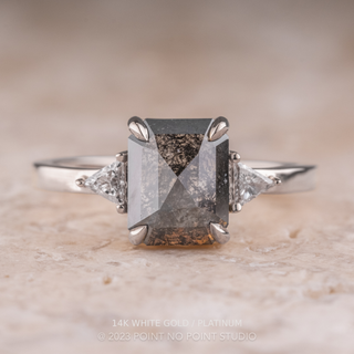 1.72 Carat Salt and Pepper Emerald Cut Diamond Engagement Ring, Zoe Setting