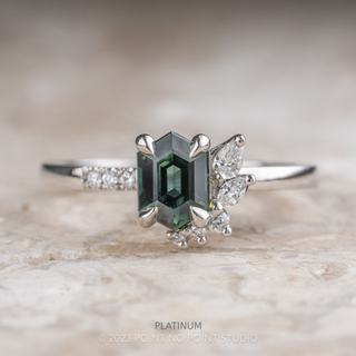1.20 Carat Teal Blue Hexagon Sapphire and Diamond Engagement Ring, Willow Setting