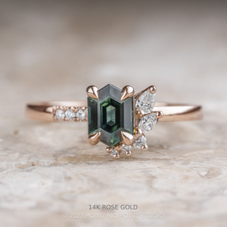 1.20 Carat Teal Blue Hexagon Sapphire and Diamond Engagement Ring, Willow Setting