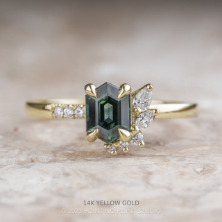 1.20 Carat Teal Blue Hexagon Sapphire and Diamond Engagement Ring, Willow Setting