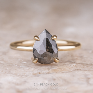2.30 Carat Black Pear Diamond Engagement Ring, Tulip Basket Jane Setting, Point No Point Studio. Available in a variety of metal types. Eco-friendly, Recycled Metals, Conflict Free.