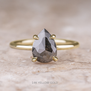 2.30 Carat Black Pear Diamond Engagement Ring, Tulip Basket Jane Setting, Point No Point Studio. Available in a variety of metal types. Eco-friendly, Recycled Metals, Conflict Free.