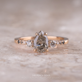 1.11 Carat Salt and Pepper Pear Diamond Engagement Ring, Ombre Eliza Setting