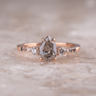 1.11 Carat Salt and Pepper Pear Diamond Engagement Ring, Ombre Eliza Setting