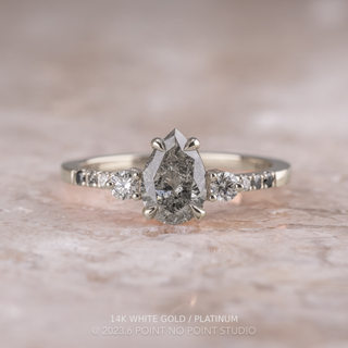 1.11 Carat Salt and Pepper Pear Diamond Engagement Ring, Ombre Eliza Setting