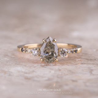 1.11 Carat Salt and Pepper Pear Diamond Engagement Ring, Ombre Eliza Setting
