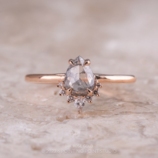 1.26 Carat Salt and Pepper Pear Diamond Engagement Ring, Ava Setting, Point No Point Studio. Available in a variety of metal types. Eco-friendly, Recycled Metals, Conflict Free.