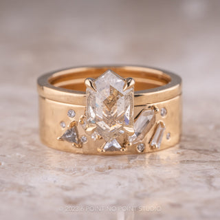 1.19 Carat Salt and Pepper Hexagon Diamond Engagement Ring, Basket Tulip Setting, 14k Yellow Gold