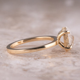 1.19 Carat Salt and Pepper Hexagon Diamond Engagement Ring, Basket Tulip Setting, 14k Yellow Gold