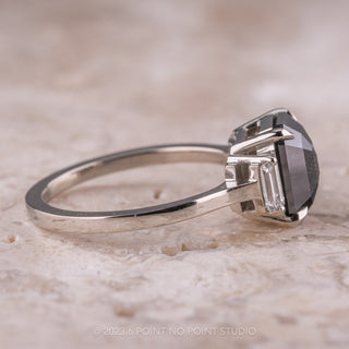 1.87 Carat Black Asscher Diamond Engagement Ring, Lea Setting, 14K White Gold