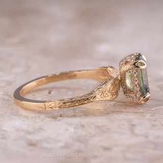 2.09 Carat Oval Teal Sapphire Engagement Ring, Faye Setting, 14K Yellow Gold