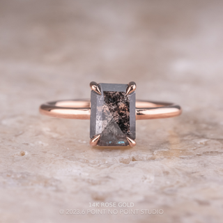 1.99 Carat Black Speckled Emerald Diamond Engagement Ring, Jane Setting