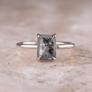 1.99 Carat Black Speckled Emerald Diamond Engagement Ring, Jane Setting